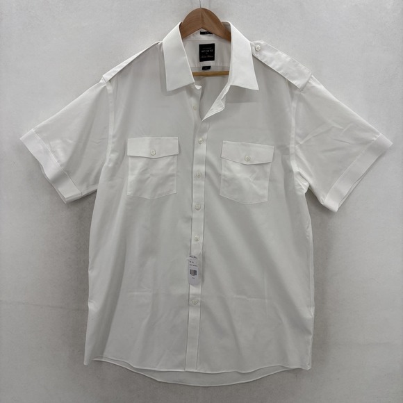 Brooks Brothers NetJets Shirt Mens 17.5 White Slim Short Sleeve Pilot Uniform
